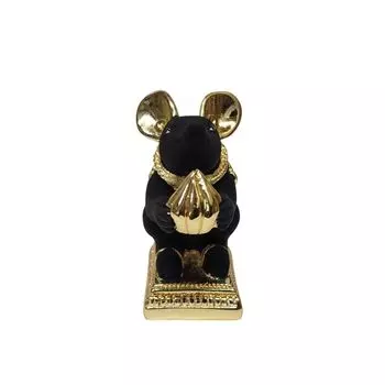 Золотой Мушак (Мышонок) Мышь с Модаком | Черная терракотовая отделка | Идол мыши | Транспортное средство (Вахана) Господа Ганеши |