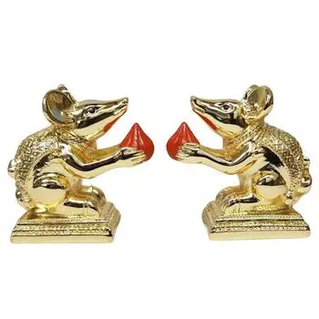 ЗОЛОТОЙ Мушак (Мышонок) Пара мышей с модаком | Оранжевая терракотовая отделка | Идол мыши | Транспортное средство (Вахана) Господа Ганеши| Мандир (Набор 2 шт.)