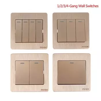 Золотой настенный переключатель 1/2/3/4 группы, 1-сторонняя кнопка, настенный выключатель, кнопка включения/выключения 2-Gang