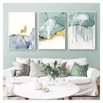 Золотой пейзаж, плакат с принтом, настенные художественные фотографии с изображением животных для прохода в гостиную, уникальное украшение, абстрактная картина на холсте с лесом 21cm30cm NoFrame