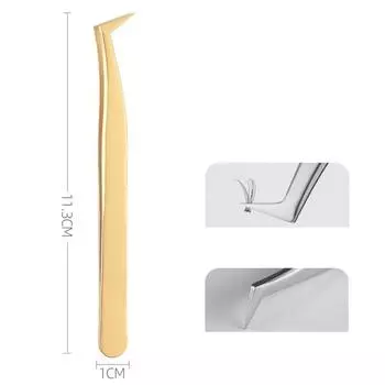 Золотой пинцет с изогнутым кончиком из нержавеющей стали, прямой пинцет, пинцет для наращивания ресниц, нейл-арт D