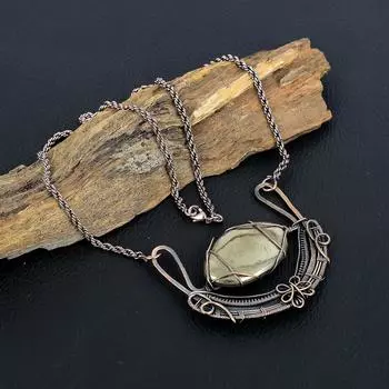 Золотой пирит драгоценный камень ручной работы медная проволока обертка изумительное ожерелье ювелирные изделия на День благодарения 18 Inches With Adjustable золотистый