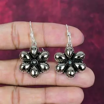 Золотой пирит Ручная работа Драгоценные камни Ювелирные изделия, 925 Проба Стерлинговое серебро Серьги Красивые украшения 2.75 Inches