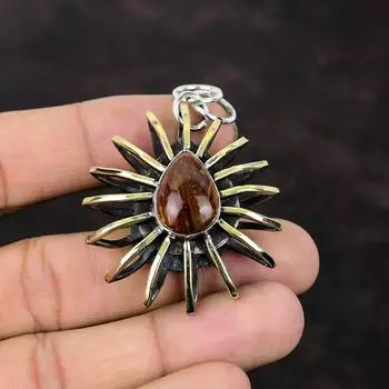 Золотой Питерсит Кулон Ювелирные Изделия из Натурального Драгоценного Камня Стерлингового Серебра 925 Кулон Ручной Работы Позолоченный Подвеска 18 К Клетка Ювелирные Изделия Подарок Для Свадьбы