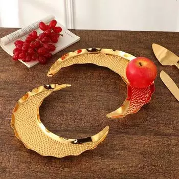 Золотой поднос для хранения, металлический поддон, креативный дизайн луны, ручная работа, фруктовый торт, закуска, тарелка, декоративные праздничные принадлежности S