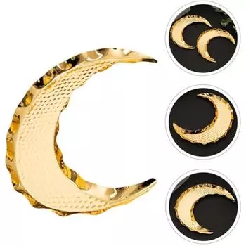 Золотой поднос для празднования Ид Мубарак, конфетница в форме луны, сахарница, тарелка для хранения закусок, сервировочное блюдо, поднос для украшений, поднос для вечеринки Ид, арабский контейнер для хранения еды золотой