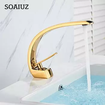 Золотой полированный смеситель для туалетного столика для ванной комнаты с одной ручкой, смеситель для горячей и холодной воды, смеситель для раковины, кран для крепления на палубе