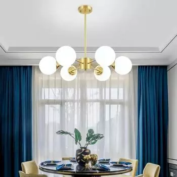 Золотой потолочный подвесной светильник, люстра, 6 головок, светильник для гостиной, спальни, отеля, лампа E27 в комплект не входит