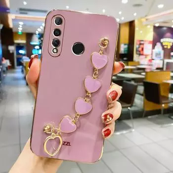 Золотой прямой чехол для Huawei P40 P30 Lite Y9 Prime 2019, роскошный чехол-браслет с сердечком для Huawei P50 Y7A Y9S, модный чехол из ТПУ Huawei P20 чёрный