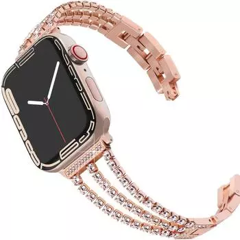 Золотой ремешок с тремя бриллиантами для Apple Watch: Совместимо с сериями 6/5/4/3/2/1 и SE twenty two чёрный