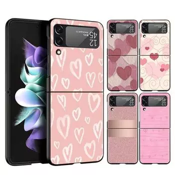 Золотой розовый блестящий чехол для телефона с сердечками для Samsung Galaxy Z Flip 3 4 5 Чехол для Samsung Z Flip3 Flip4 Жесткий чехол-бампер для ПК Samsung Z Flip 3