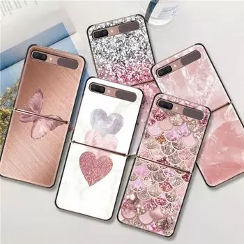 Золотой розовый блестящий розовый сердечки роскошный черный жесткий чехол для Samsung Z Flip Z Flip3 чехол для телефона Galaxy Z Flip 5G складной чехол Galaxy Z Flip