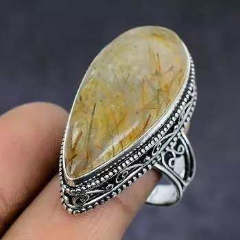 Золотой рутил драгоценный камень 925 стерлингового серебра подарок ювелирное изделие кольцо размер 9 m1U97