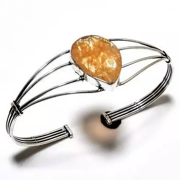 Золотой рутиловый драгоценный камень 925 посеребренный ювелирный браслет ручной работы-манжета