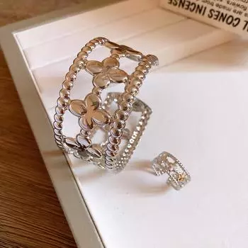 Золотой/серебряный браслет-манжета с цветком, браслет-клевер, открытый браслет, полый браслет с цветком, вечеринка серебряный