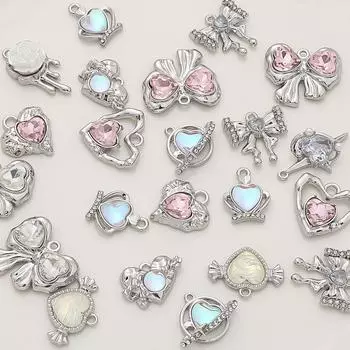 Золотой/серебряный цвет сплава Алмазное сердце роза бабочка кулон для изготовления ювелирных изделий DIY ожерелье браслет серьги 1pcs серебряный