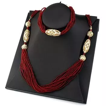 Золотой Шар Бренд Дизайн Невесты Свадебные Ювелирные Наборы Браслет Ожерелье Ручной Работы Из Бисера красный