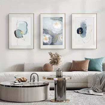 Золотой Синий Роскошный Плакат Холст Абстрактное Настенное Искусство Современные Интерьерные Картины на Стене Картины для Украшения Гостиной 21x30cm No Framed