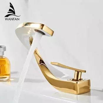 Золотой смеситель для раковины, современный смеситель для ванной комнаты, латунный смеситель для раковины, однорычажный, одно отверстие, элегантный кран для ванной комнаты 855915 белый