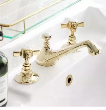 Золотой смеситель для ванной комнаты, латунный смеситель для раковины, хромированный смеситель для раковины с 3 отверстиями для горячей и холодной воды, 8-дюймовый водопадный кран для воды