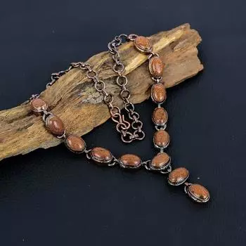 Золотой солнечный камень, драгоценный камень, медь, ювелирные изделия ручной работы, гальванопластика, натуральное ожерелье для свадебного подарка 18 Inches With Adjustable золотистый