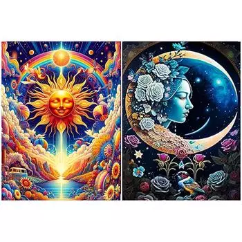 Золотой солнечный пейзаж 5DDIY Кристалл Алмаз Луна Девушка Картина Мозаика Цветочная вышивка Ручная работа Художественное украшение Подарок Full Round 20x30CM