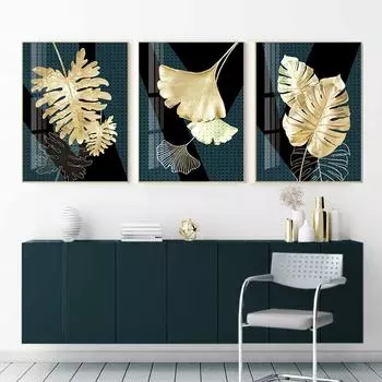 Золотой зеленый растительный лист холст плакат гинкго настенная живопись плакаты на скандинавскую тему и принты настенные панно для декора гостиной A4 21x30cm No Frame