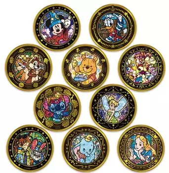 Золотой значок Tenyo Overwhelming Disney Character Multi 1 набор в коробке с покрытием из 24-каратного золота Диаметр значка [Продано 10] Прибл.. 5.6cm