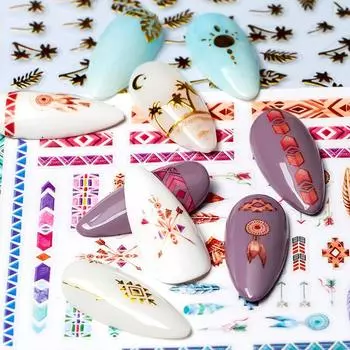 Золотые 3D геометрические узоры в форме сердца и звезд в полоску, наклейки для переноса воды, украшения для ногтей