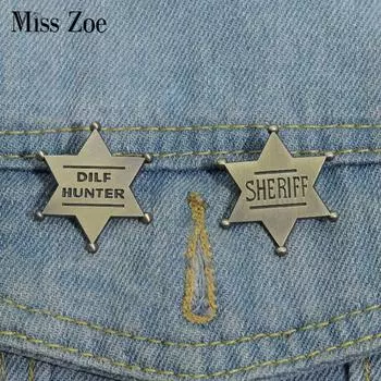 Золотые эмалевые булавки со звездами, изготовленные на заказ, броши DILF HUNTER, простые мини-значки на лацкан, забавные ювелирные украшения, подарок для детей и друзей