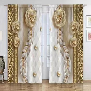 Золотые бриллиантовые розы, цветочные шторы на окна, жалюзи для гостиной, детской спальни, ванной комнаты, кухни, офиса, двери, домашнего декора, 2 шт. W65X60H(cm)X2Pcs&Hook