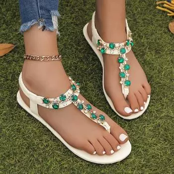 Золотые цепочные сандалии с пряжкой, шлепанцы на плоской подошве с повседневным римским мотивом 2024 года, летние сандалии с открытым носком на маленьком каблуке, повседневные сандалии для женщин 36 зелёный