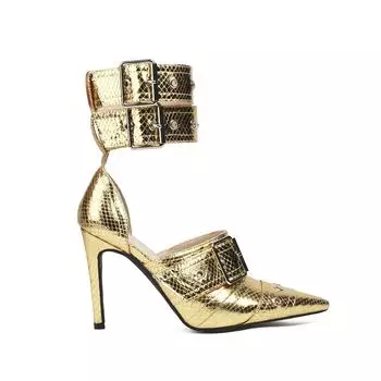 Золотые черные женские босоножки на высоком каблуке, большой размер 48 34 чёрный