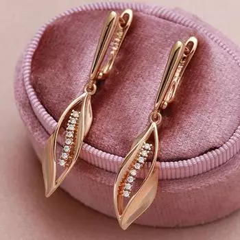 Золотые длинные серьги-подвески в виде листьев для женщин для женщин Геометрические серьги из циркония Винтажные свадебные украшения золотой