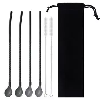 Золотые длинные соломенные ложки, металлическая прямая ложка из нержавеющей стали, многоразовая соломинка, ложка для перемешивания кофе, питья, аксессуар для бара spiral чёрный