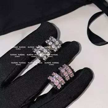 Золотые гальванизированные двухрядные серьги с цирконами для женщин — высококачественные и красочные 5A grade zirconium розовый