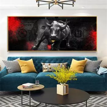 Золотые губы заряжаются фондовый рынок Бык Уолл-стрит холст картины принты и постеры настенная картина для гостиной домашний декор без рамки 20*40cm