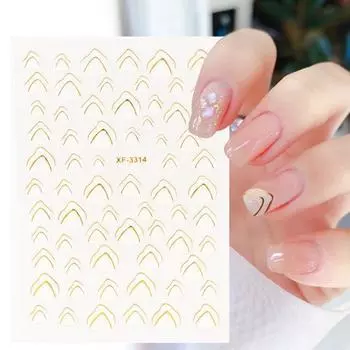 Золотые и серебряные 3D-наклейки для ногтей во французском стиле с классическими геометрическими узорами