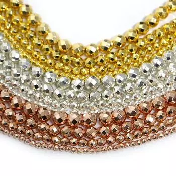 Золотые и серебряные граненые круглые черные гематитовые бусины из натурального камня 4/6/8/10 мм, свободные бусины-разделители для изготовления ювелирных изделий 4mm 100pcs золотой