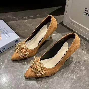 Золотые каблуки Изящные туфли на каблуке Сексуальные туфли-лодочки Универсальные босоножки без застежек Женские остроносые босоножки на танкетке со шнуровкой на шпильках Трансвеститы Cryst 35