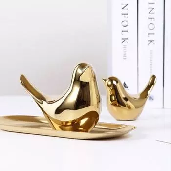 Золотые керамические фигурки птиц, современная гостиная, домашний настольный декор, статуэтка для офиса, кабинета, домашнего офиса, аксессуары