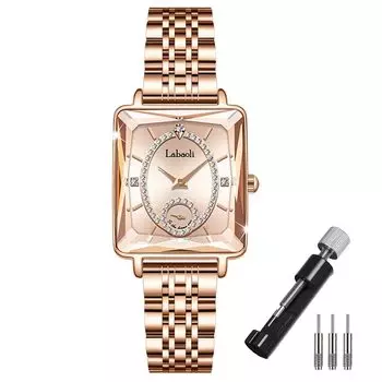 Золотые квадратные часы с бриллиантами, водонепроницаемые, простые, стильные, повседневные, деловые, брендовые, из нержавеющей стали, маленькие, роскошные, подарочные, золотые часы для женщин