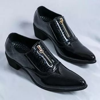 Золотые лаковые туфли-зеркало для мужчин, британский стиль, на высоком каблуке, на молнии, слипоны, деловые, формальные, свадебные, обувь 38