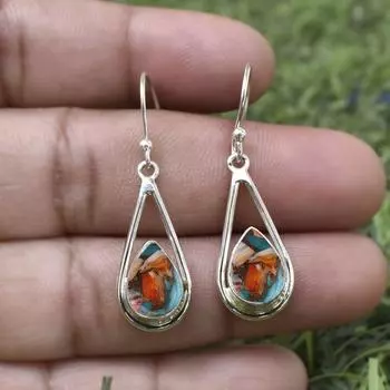 Золотые медные бирюзовые серьги с драгоценными камнями Серьги из стерлингового серебра 925 пробы, серьги ручной работы с драгоценными камнями, ювелирные изделия для женщин - примерно 6,5