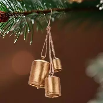 Золотые металлические старинные колокольчики с джутовой веревкой для подвешивания, декоративные коровьи колокольчики для свадеб, вечеринок, рождественских венков