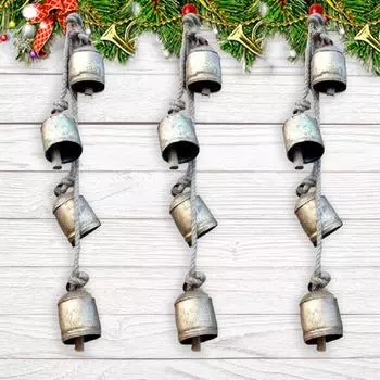 Золотые металлические старинные колокольчики с джутовой веревкой для подвешивания, декоративные коровьи колокольчики для свадеб, вечеринок, рождественских венков