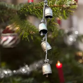 Золотые металлические старинные колокольчики с джутовой веревкой для подвешивания Декоративные коровьи подвесные колокольчики для