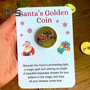 Золотые монеты Санты для рождественских коробок. Сувенирная монета Санта-Клауса. Рождественская памятная коллекция. Подарочная монета с открыткой. C