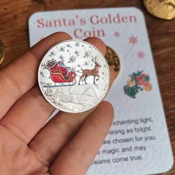 Золотые монеты Yousheng Santa для рождественских коробок, сувенирная монета Санта-Клауса, рождественская памятная коллекция, подарочная монета с открыткой для сообщений A