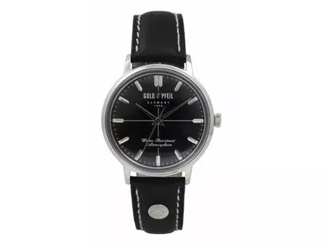 Золотые наручные часы Pfeil G21010Sb с 3 иглами, классические аналоговые мужские, черная кожа, НОВИНКА